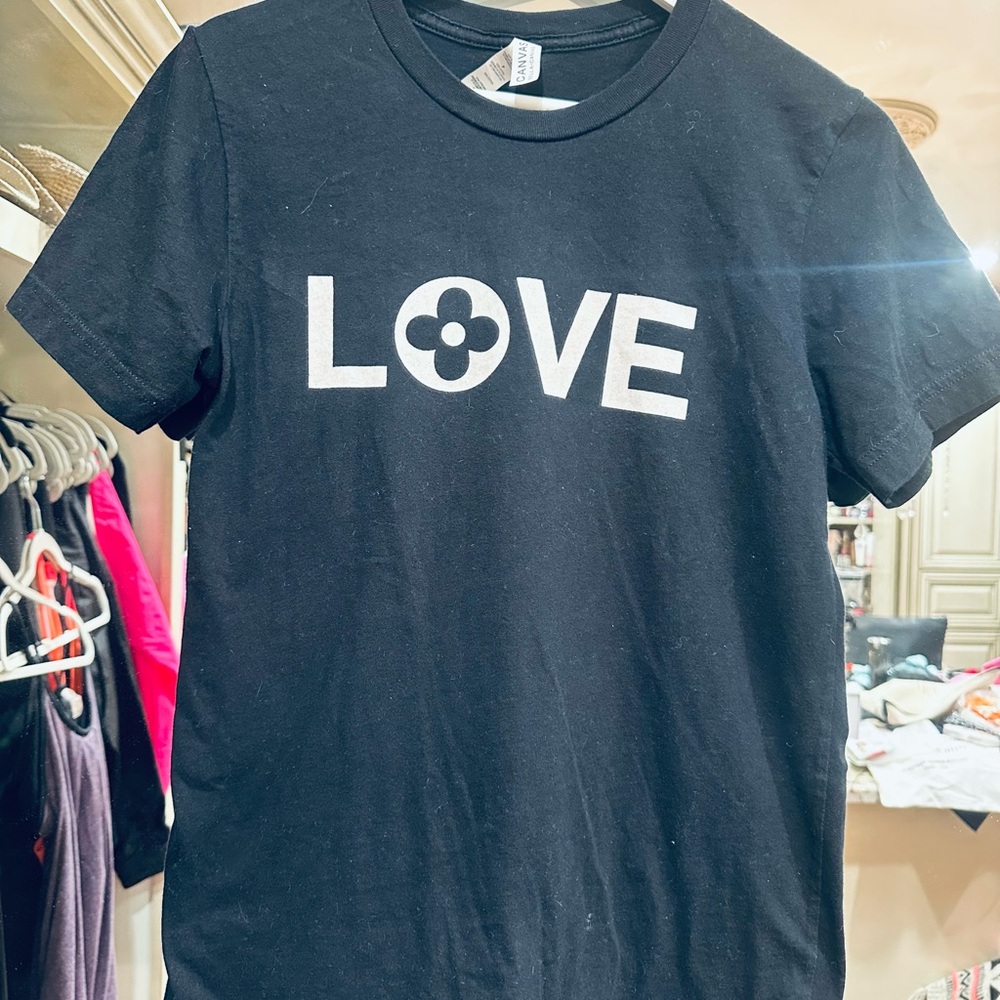 LV Black T-Shirt with White 'LOVE' Graphic